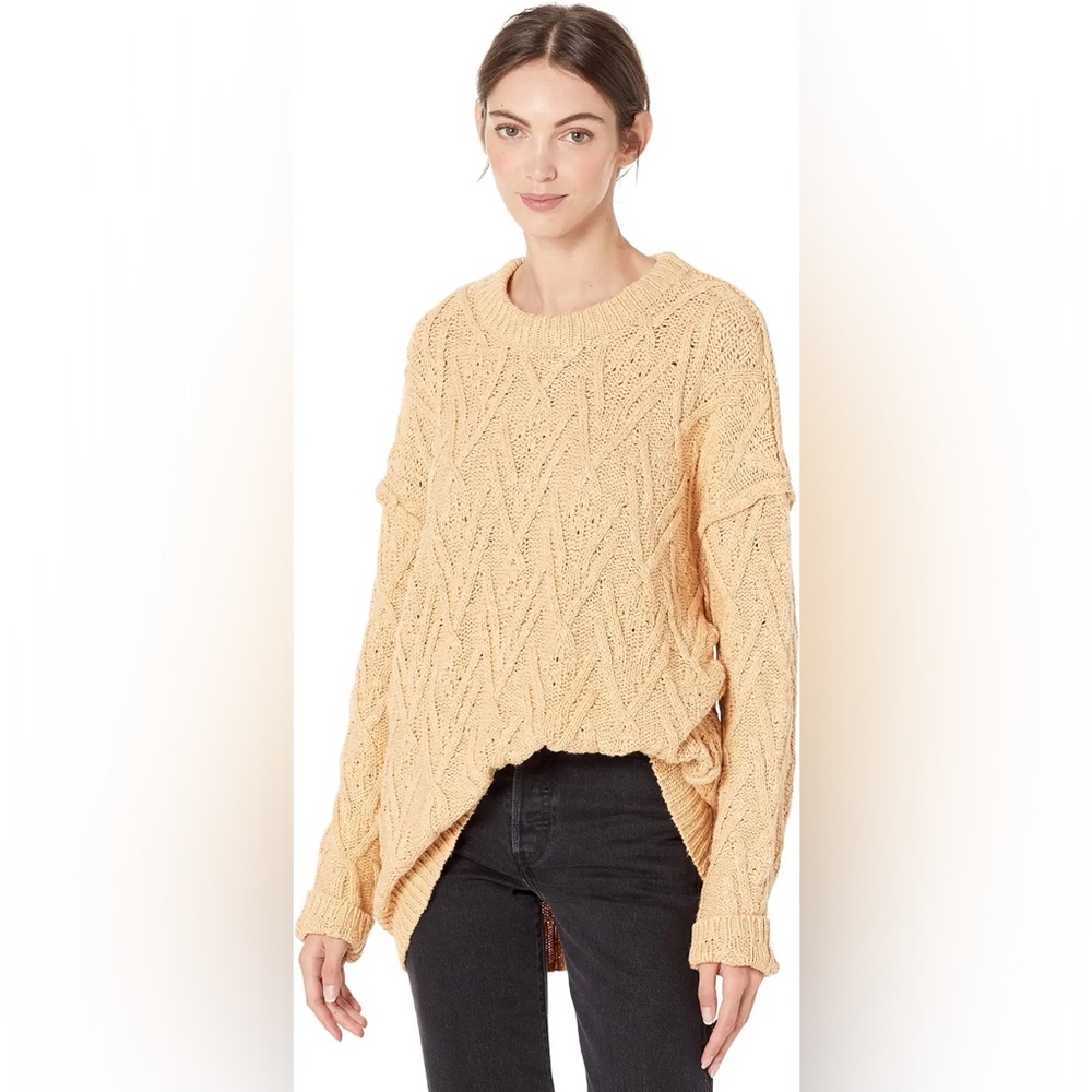 Free People Isla Cable Knit Tunic Sweater in the color camel.  NWT size XS.